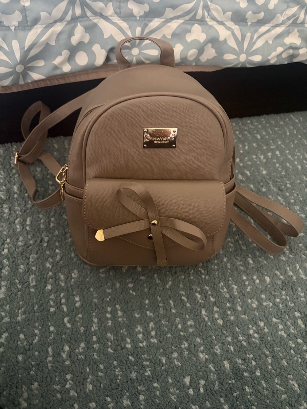 Lavish Mini Bow Accent Backpack - Taupe Brown